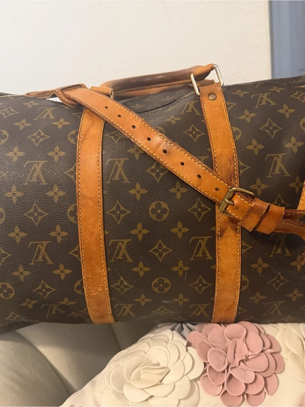 Louis Vuitton Brown Monogram Canvas Duffel with Tan Leather Handles